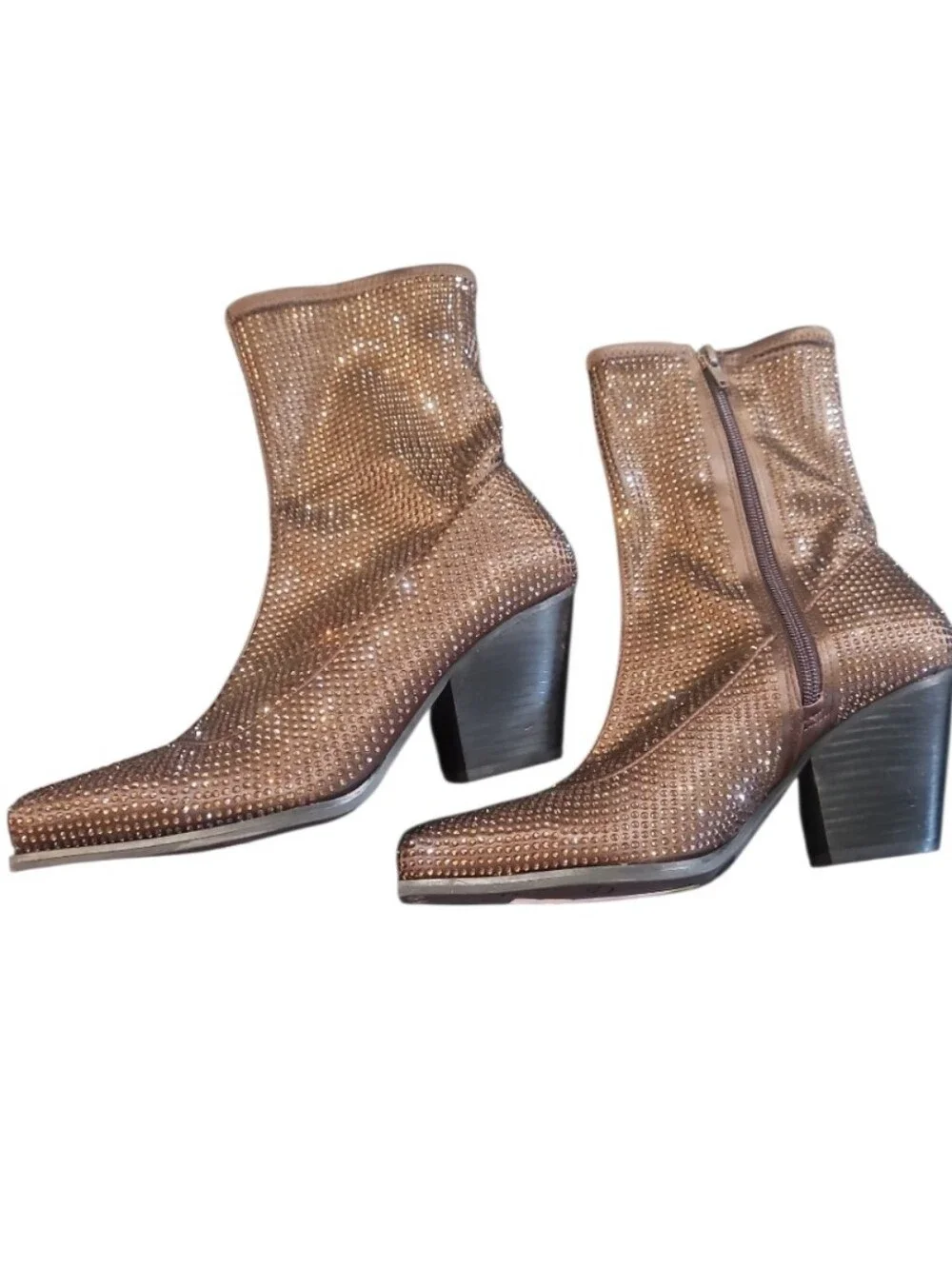 Gianni Bini Zeller Rhinestone Mesh Block Heel Booties Brown Sz 8 New